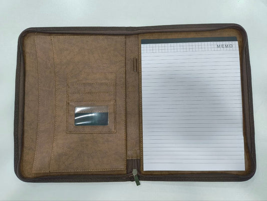 Flaps Up Leather Document Holder with Zipper & Notepad