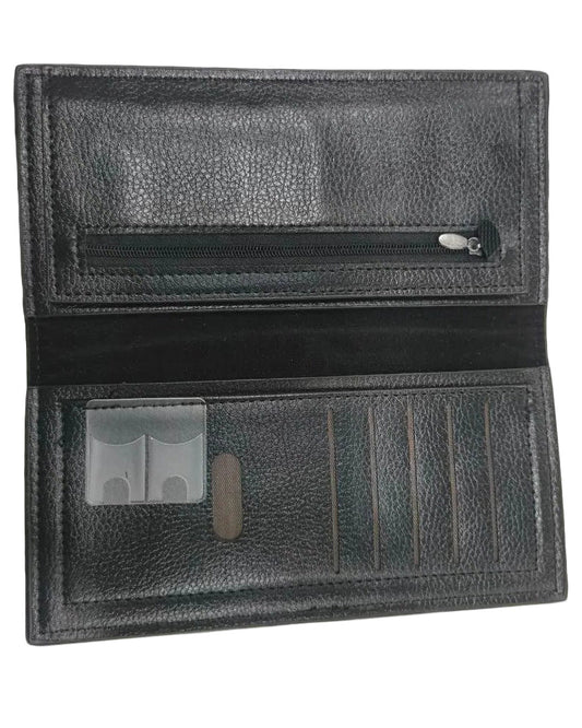 Flaps up Long Wallet with Zipper Pocket (Black)