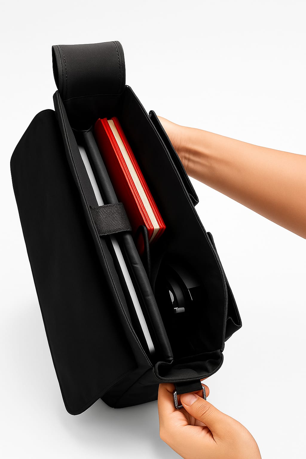 Flaps up office bag