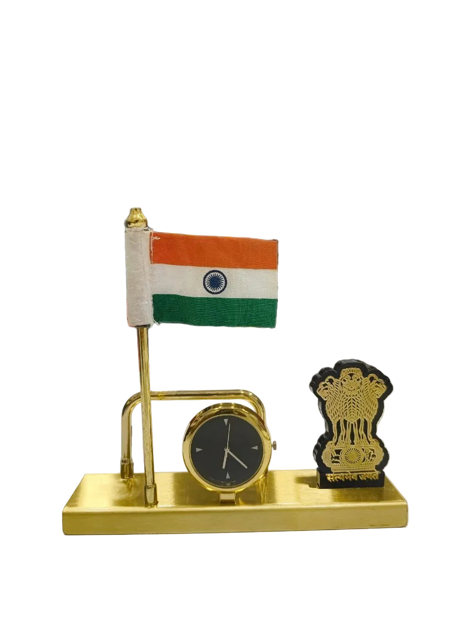 Premium Indian Flag Desk Set with Clock & Ashoka Emblem