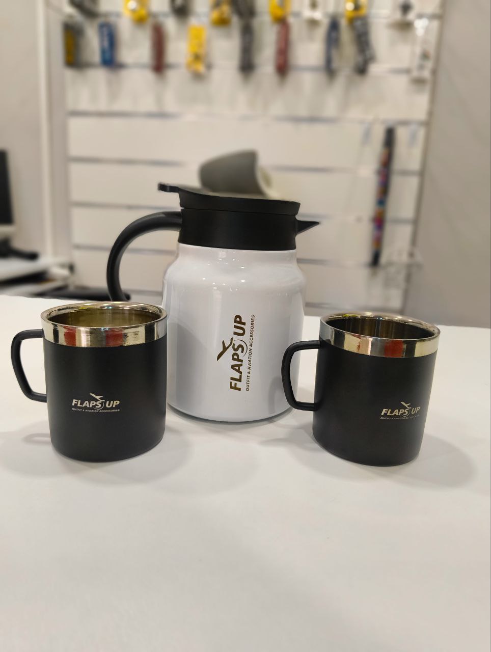 FLAPS UP Stainless Steel Flask & Mug Set (1 Flask + 2 Mugs)