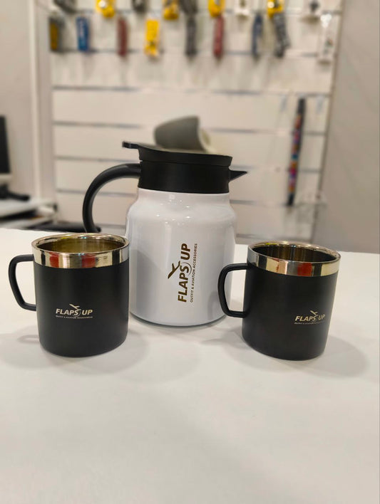 FLAPS UP Premium Stainless Steel Flask & Mug Set (1 Flask + 2 Mugs)