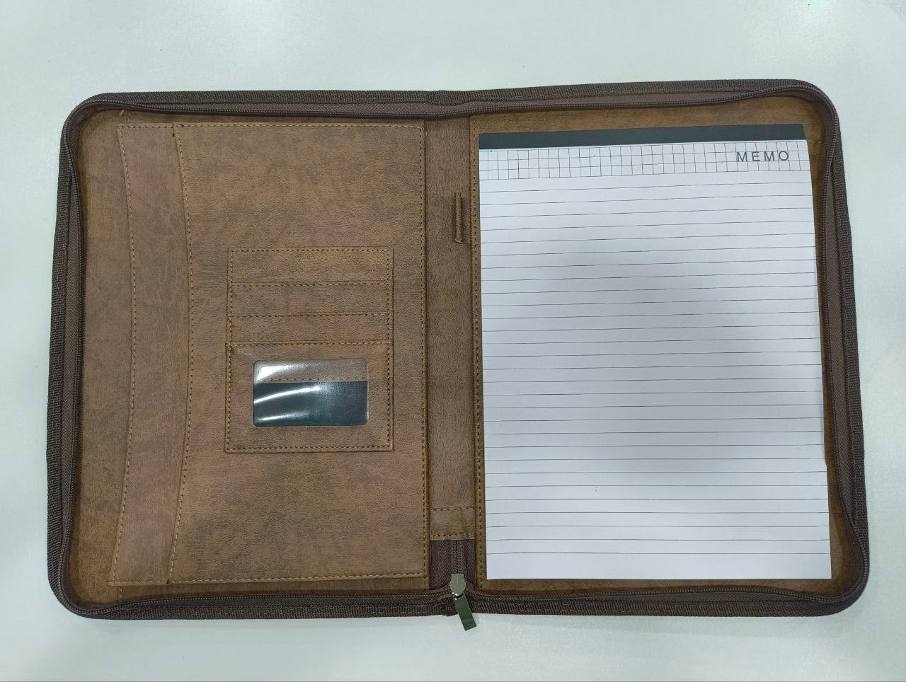 Flaps Up Leather Document Holder with Zipper & Notepad