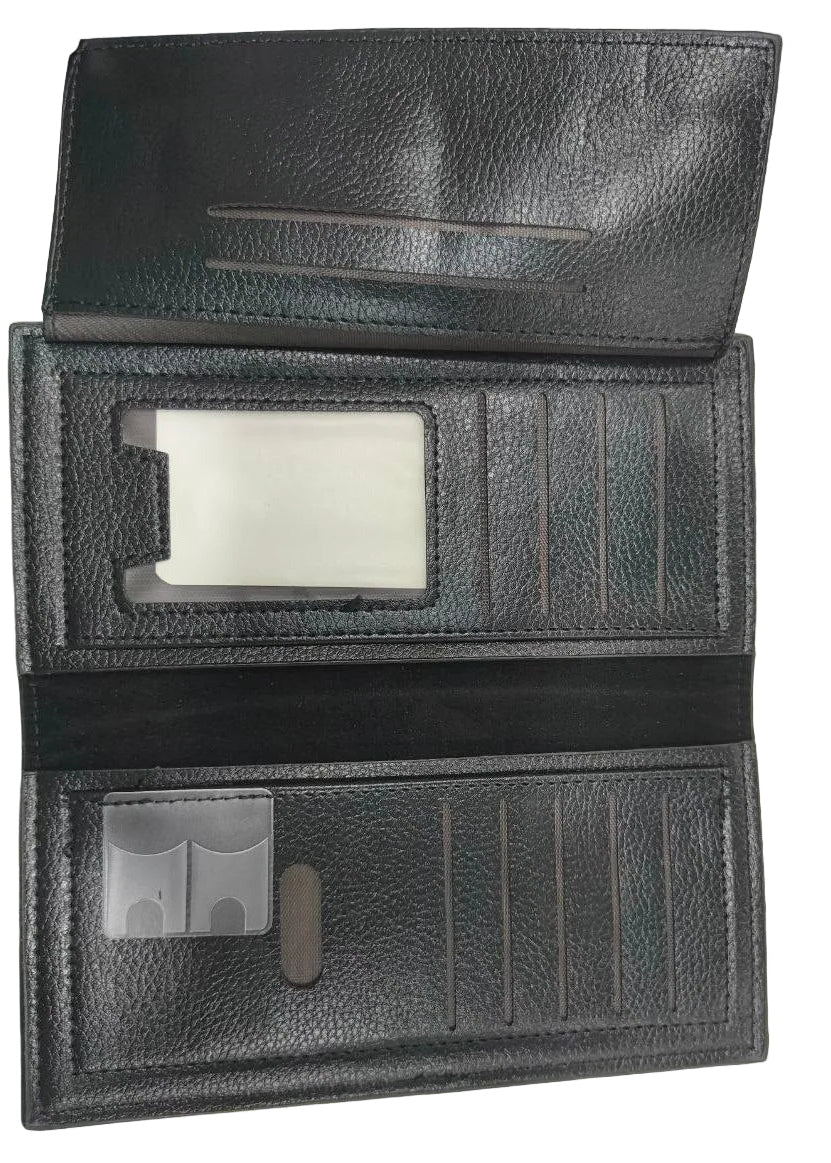 Flaps up Long Wallet with Zipper Pocket (Black)
