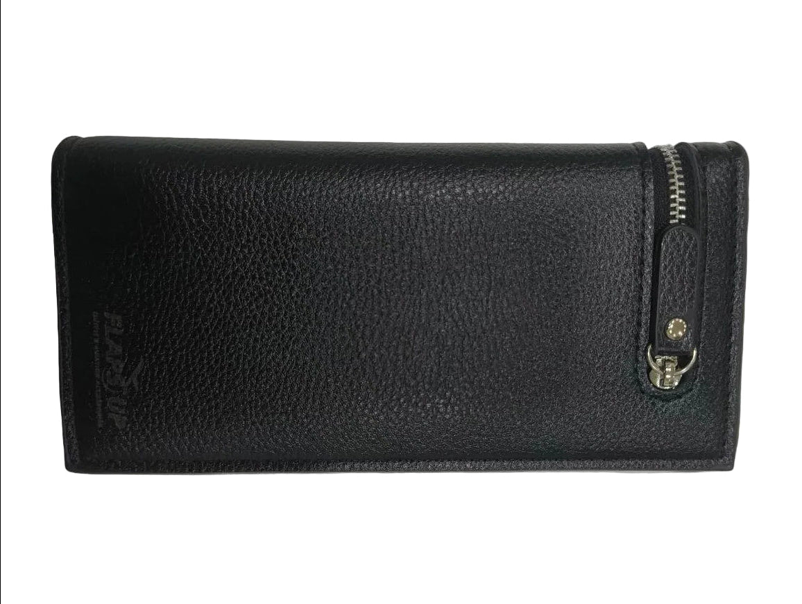 Flaps up Long Wallet with Zipper Pocket (Black)