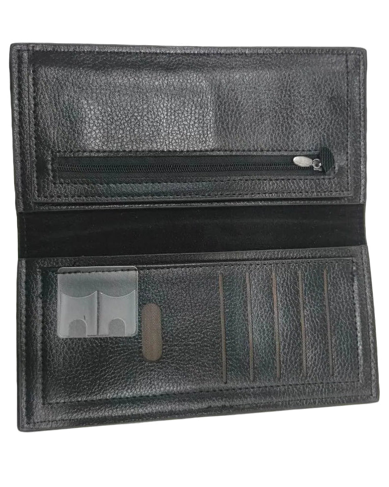 Flaps up Long Wallet with Zipper Pocket (Black)