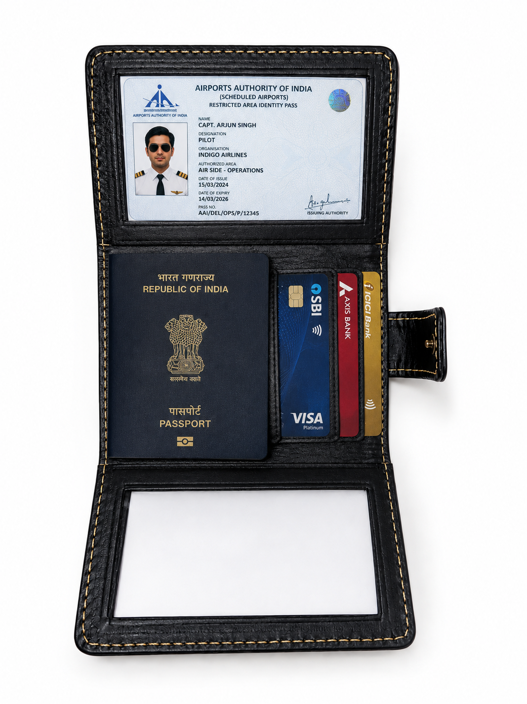 FLAPS UP Leather ID & Card Wallet