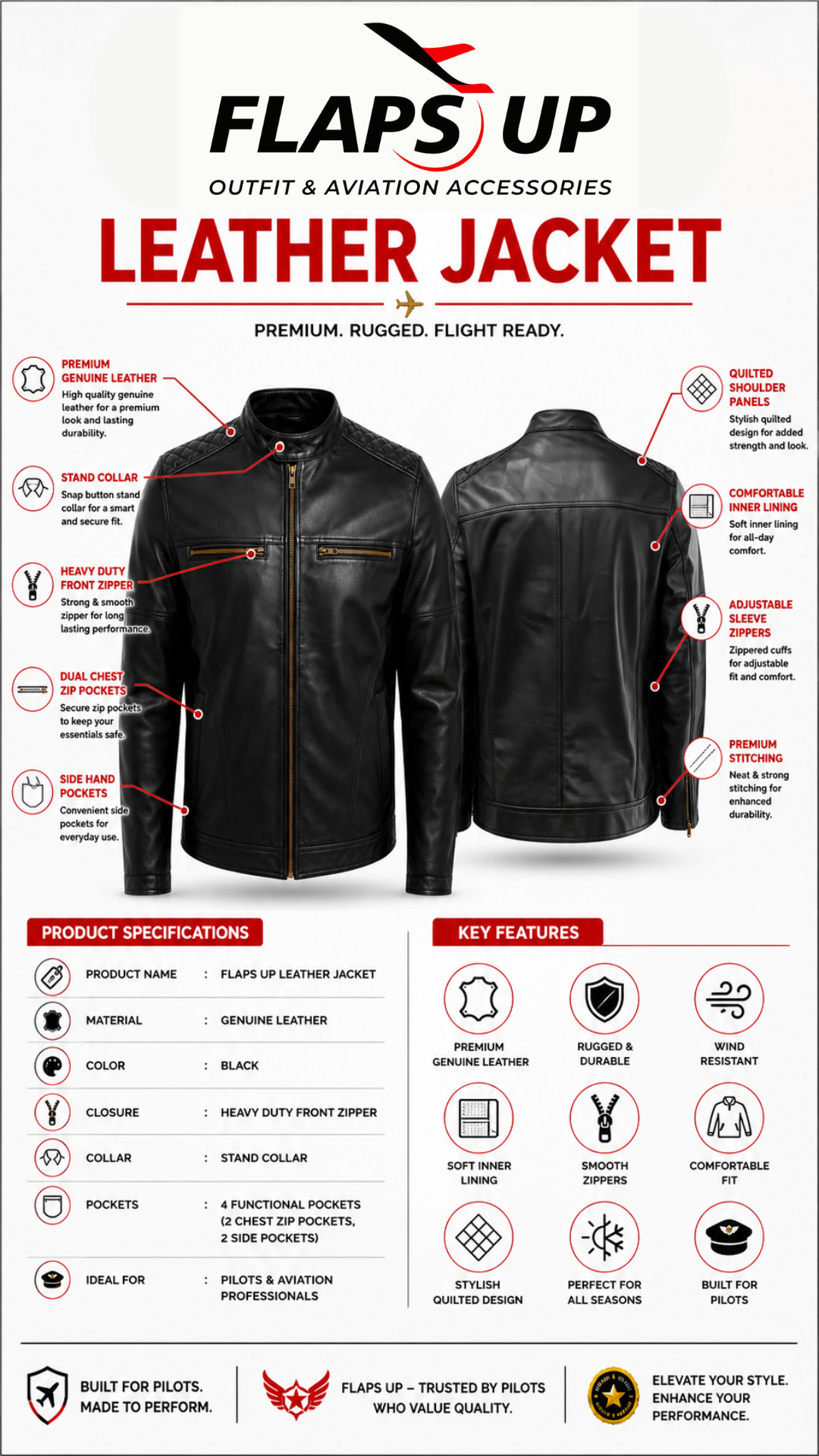 FLAPS UP Leather Jacket